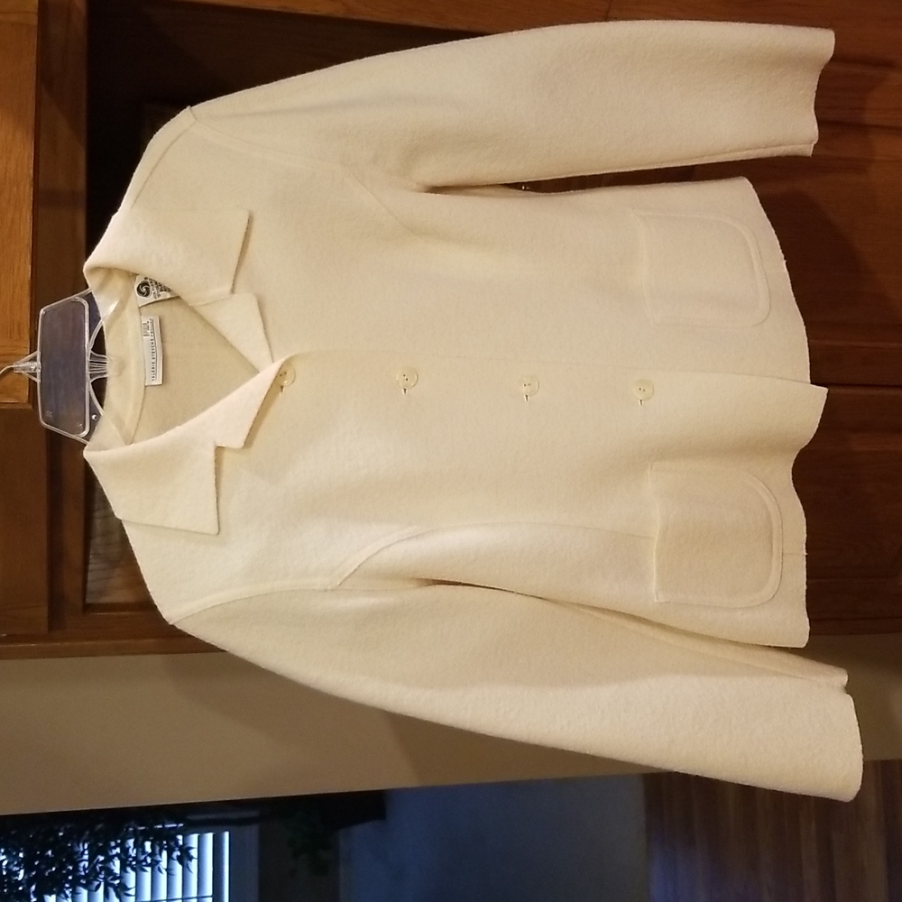 Off White Wool Mix 3 Button Jacket Blazer Suit Coat 10P
